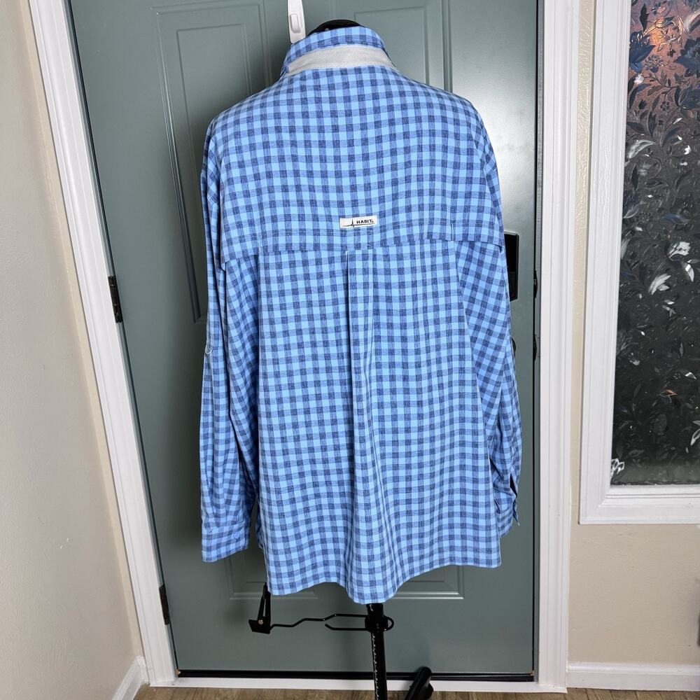 Habit Fishing Shirt Mens 3XL Blue Plaid Long Sleeve Vented Performance Outdoors - Picture 2 of 13